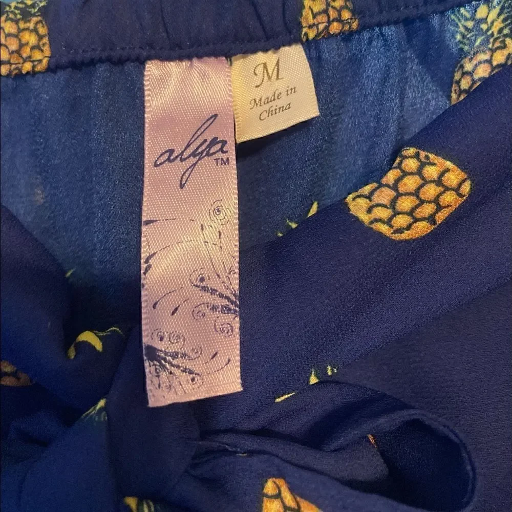 ALYA STRAPLESS NAVY BLUE JUMPER WITH PINEAPPLES / SZ: M